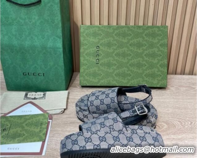 Unique Style Gucci GG Canvas Platform Sandals 5.5cm with Buckle Back Strap Grey 062205