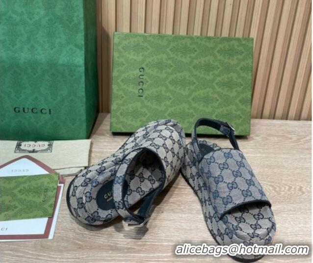 Unique Style Gucci GG Canvas Platform Sandals 5.5cm with Buckle Back Strap Grey 062205