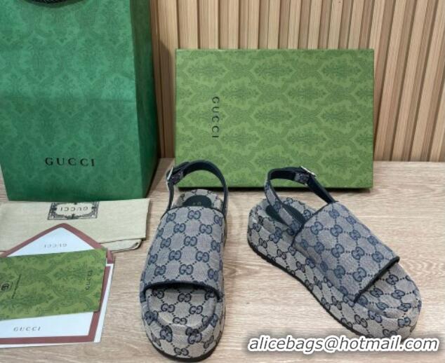 Unique Style Gucci GG Canvas Platform Sandals 5.5cm with Buckle Back Strap Grey 062205