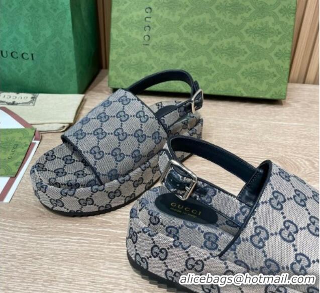 Unique Style Gucci GG Canvas Platform Sandals 5.5cm with Buckle Back Strap Grey 062205