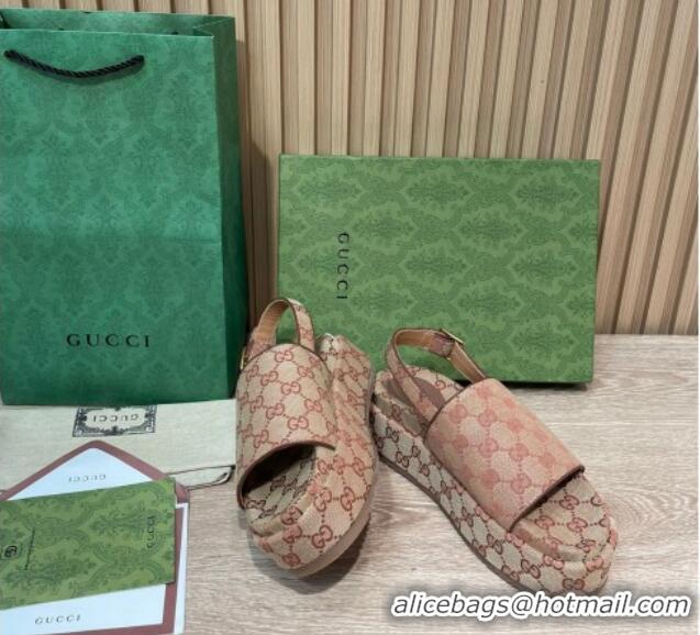 Sumptuous Gucci GG Canvas Platform Sandals 5.5cm with Buckle Back Strap Brown 062208