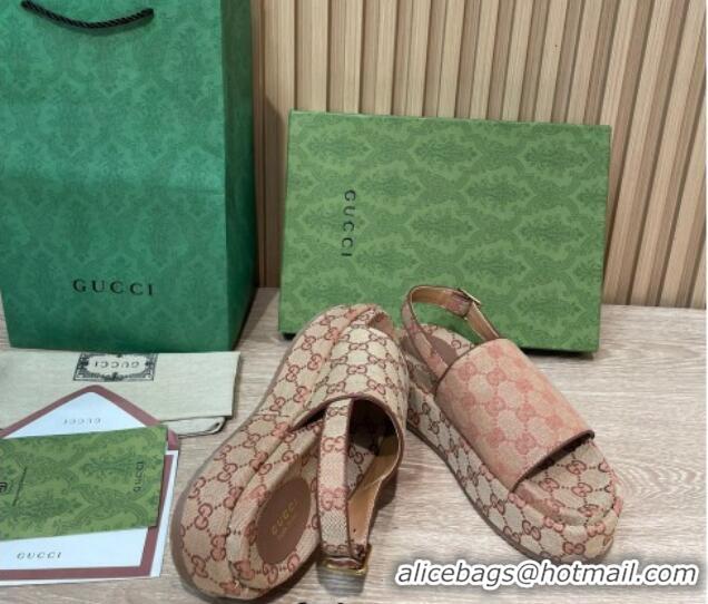 Sumptuous Gucci GG Canvas Platform Sandals 5.5cm with Buckle Back Strap Brown 062208