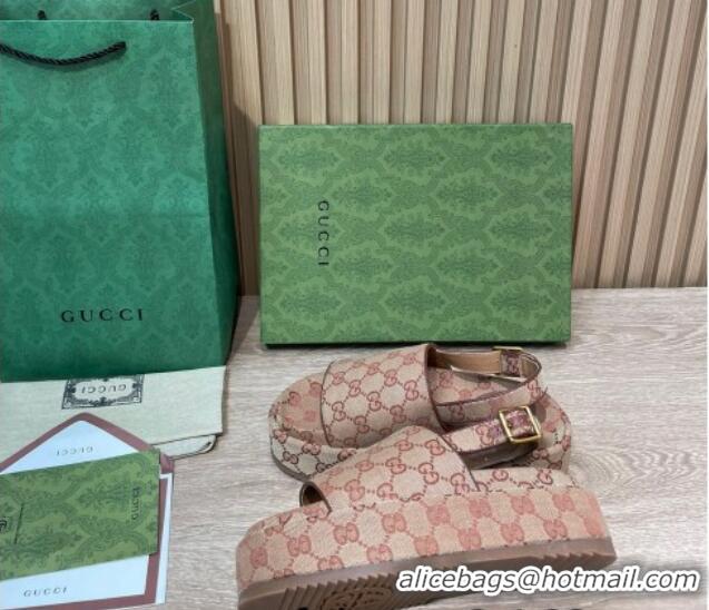 Sumptuous Gucci GG Canvas Platform Sandals 5.5cm with Buckle Back Strap Brown 062208