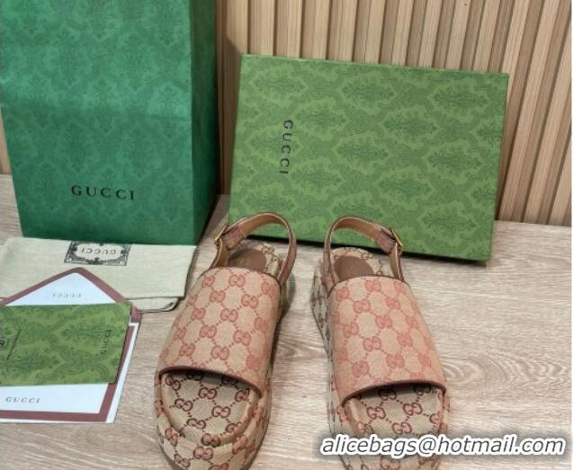 Sumptuous Gucci GG Canvas Platform Sandals 5.5cm with Buckle Back Strap Brown 062208