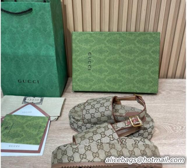 Fashion Gucci GG Canvas Platform Sandals 5.5cm with Buckle Back Strap Beige 062209