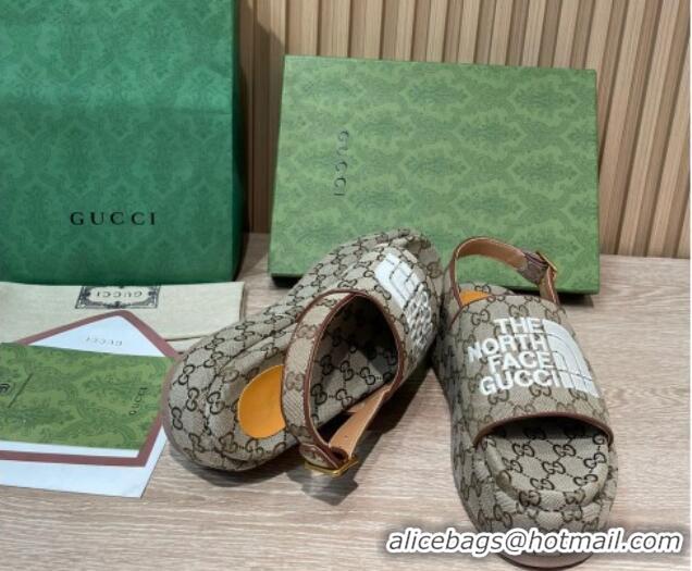 Feminine Gucci GG Canvas Platform Sandals 5.5cm with Buckle Back Strap Beige 062211