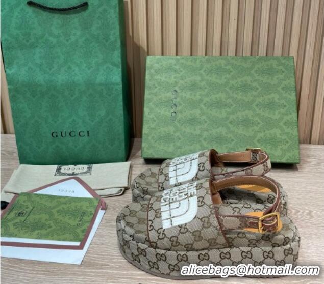 Feminine Gucci GG Canvas Platform Sandals 5.5cm with Buckle Back Strap Beige 062211