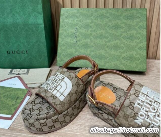 Feminine Gucci GG Canvas Platform Sandals 5.5cm with Buckle Back Strap Beige 062211