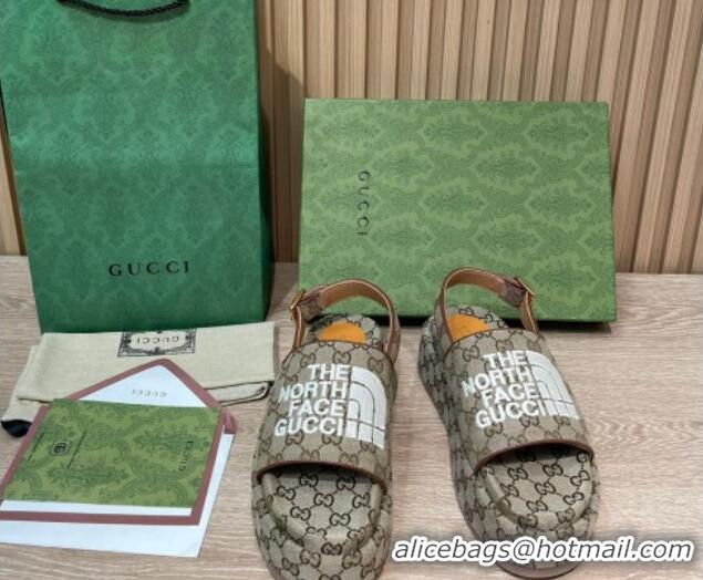 Feminine Gucci GG Canvas Platform Sandals 5.5cm with Buckle Back Strap Beige 062211