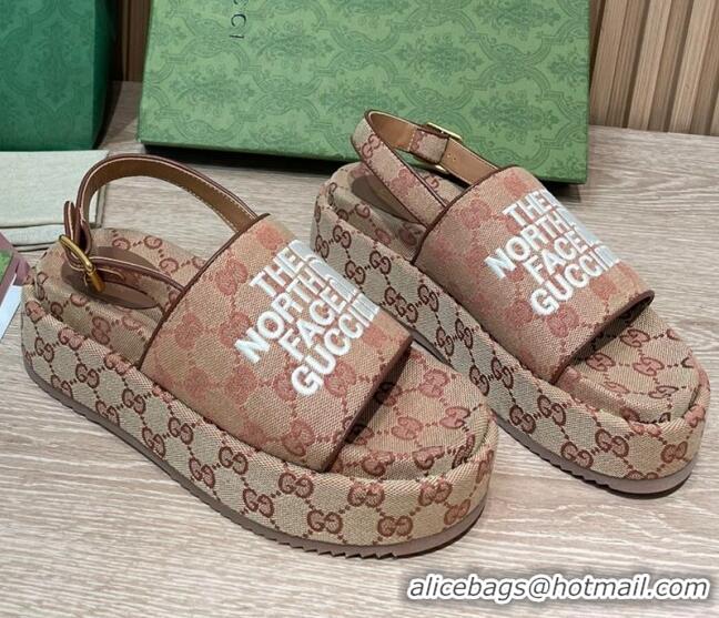 Stylish Gucci GG Canvas Platform Sandals 5.5cm with Buckle Back Strap Brown 062211