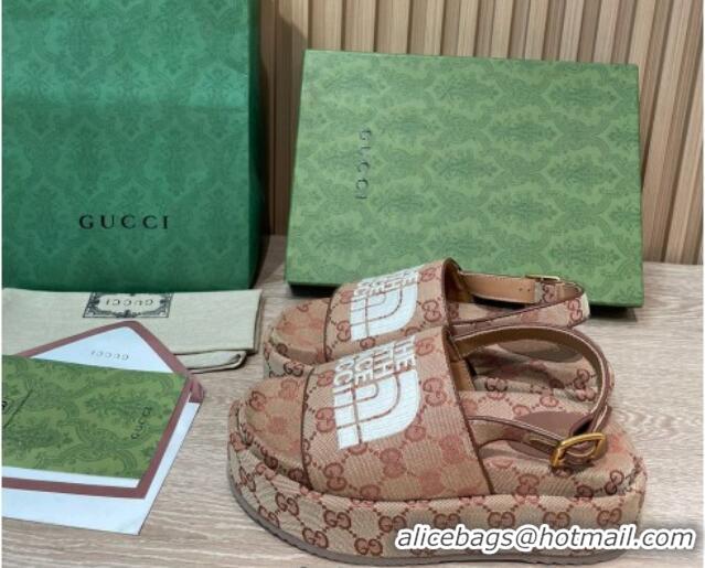 Stylish Gucci GG Canvas Platform Sandals 5.5cm with Buckle Back Strap Brown 062211