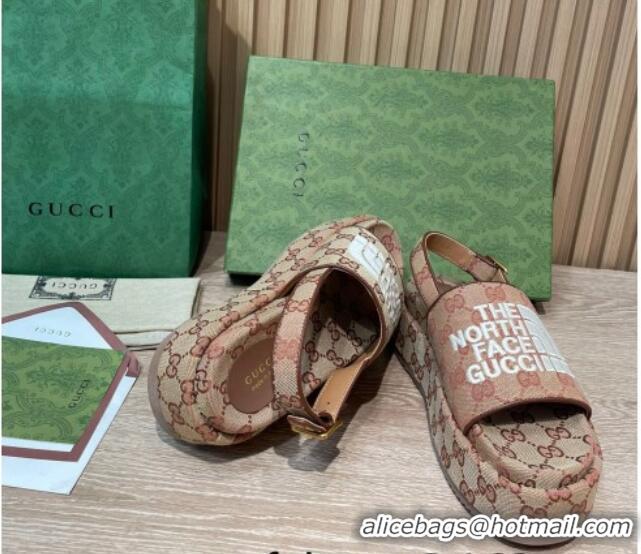 Stylish Gucci GG Canvas Platform Sandals 5.5cm with Buckle Back Strap Brown 062211