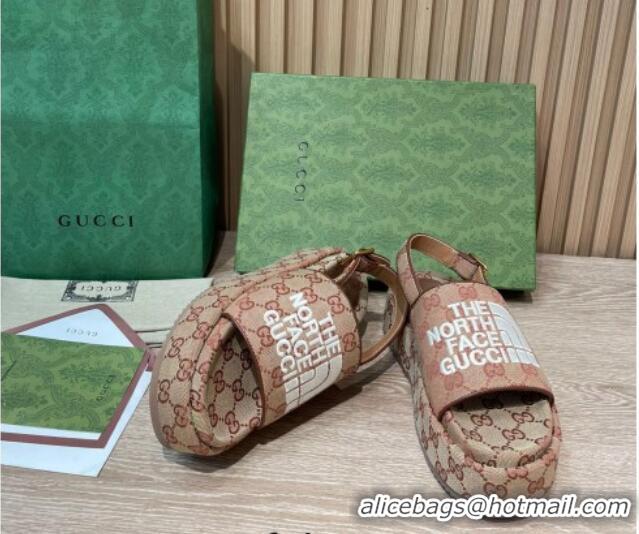 Stylish Gucci GG Canvas Platform Sandals 5.5cm with Buckle Back Strap Brown 062211