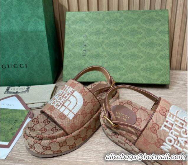 Stylish Gucci GG Canvas Platform Sandals 5.5cm with Buckle Back Strap Brown 062211