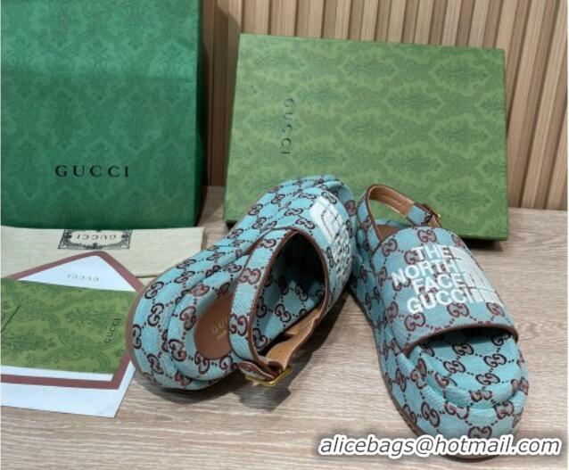 Duplicate Gucci GG Canvas Platform Sandals 5.5cm with Buckle Back Strap Light Blue 062213