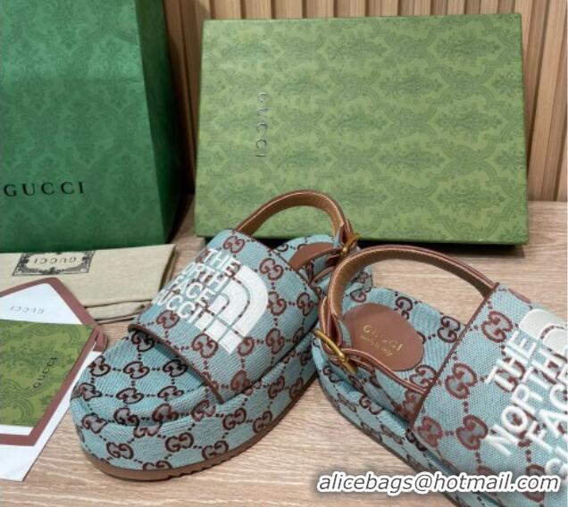 Duplicate Gucci GG Canvas Platform Sandals 5.5cm with Buckle Back Strap Light Blue 062213