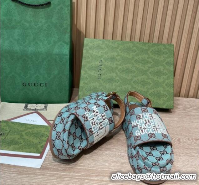 Duplicate Gucci GG Canvas Platform Sandals 5.5cm with Buckle Back Strap Light Blue 062213