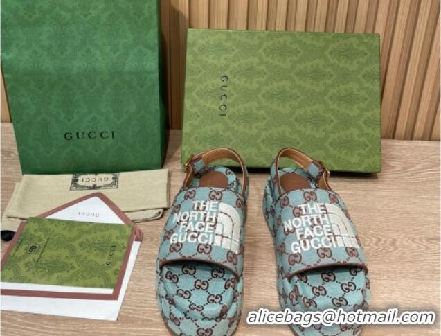 Duplicate Gucci GG Canvas Platform Sandals 5.5cm with Buckle Back Strap Light Blue 062213