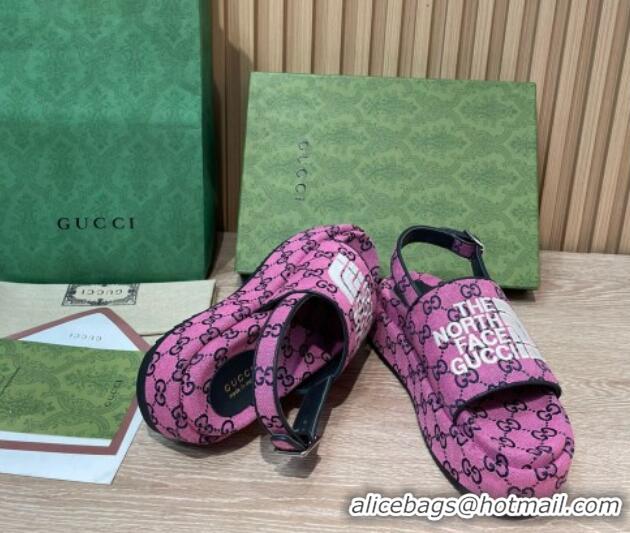 Stylish Gucci GG Canvas Platform Sandals 5.5cm with Buckle Back Strap Fuchsia Pink 2062214