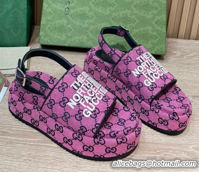 Stylish Gucci GG Canvas Platform Sandals 5.5cm with Buckle Back Strap Fuchsia Pink 2062214