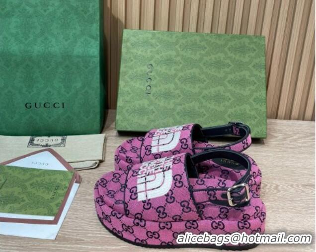 Stylish Gucci GG Canvas Platform Sandals 5.5cm with Buckle Back Strap Fuchsia Pink 2062214