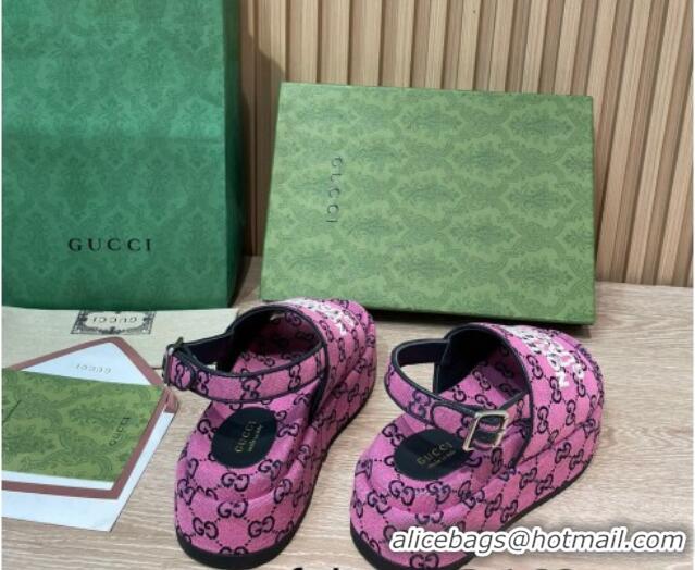 Stylish Gucci GG Canvas Platform Sandals 5.5cm with Buckle Back Strap Fuchsia Pink 2062214