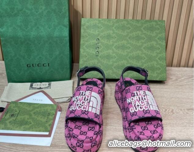 Stylish Gucci GG Canvas Platform Sandals 5.5cm with Buckle Back Strap Fuchsia Pink 2062214