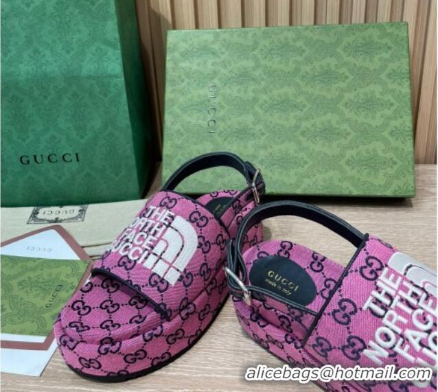 Stylish Gucci GG Canvas Platform Sandals 5.5cm with Buckle Back Strap Fuchsia Pink 2062214