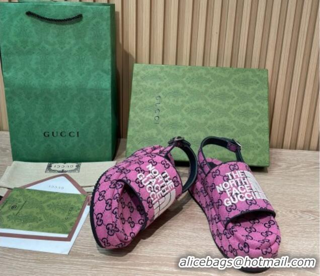 Stylish Gucci GG Canvas Platform Sandals 5.5cm with Buckle Back Strap Fuchsia Pink 2062214