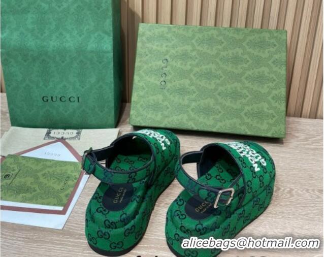 Classic Hot Gucci GG Canvas Platform Sandals 5.5cm with Buckle Back Strap Green 062215