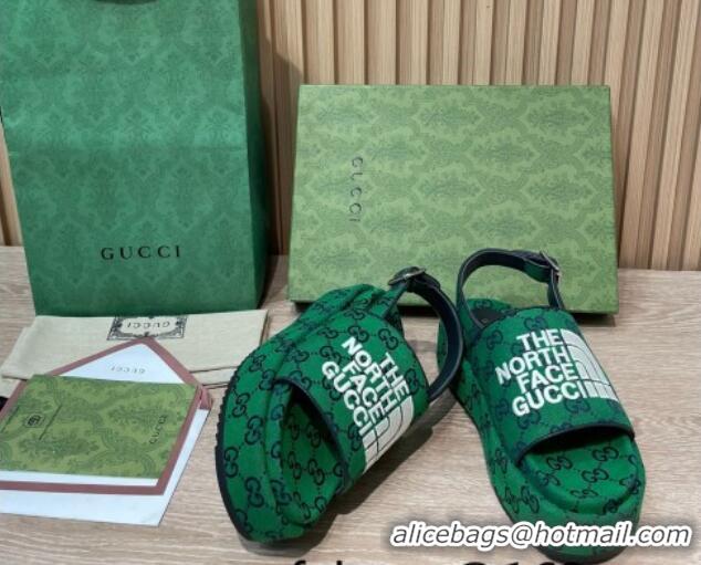 Classic Hot Gucci GG Canvas Platform Sandals 5.5cm with Buckle Back Strap Green 062215