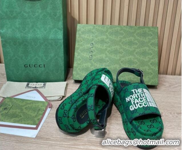 Classic Hot Gucci GG Canvas Platform Sandals 5.5cm with Buckle Back Strap Green 062215