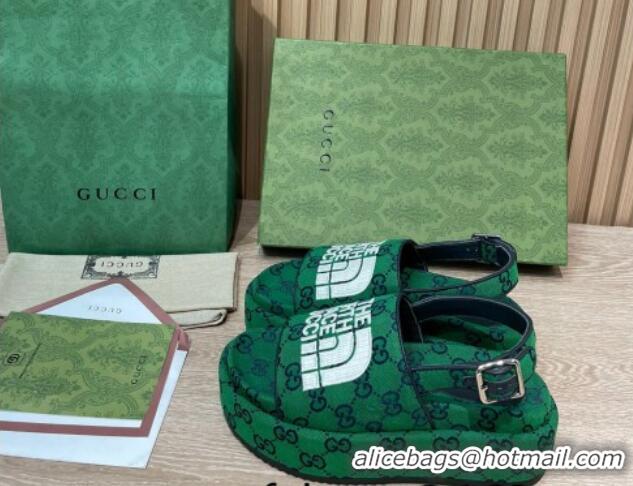 Classic Hot Gucci GG Canvas Platform Sandals 5.5cm with Buckle Back Strap Green 062215