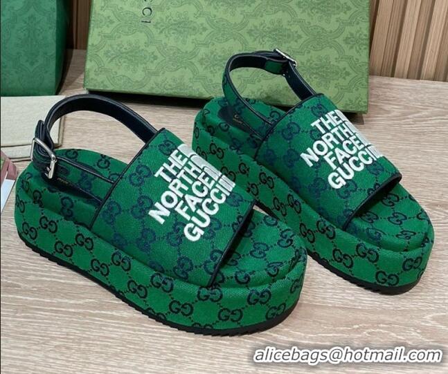 Classic Hot Gucci GG Canvas Platform Sandals 5.5cm with Buckle Back Strap Green 062215