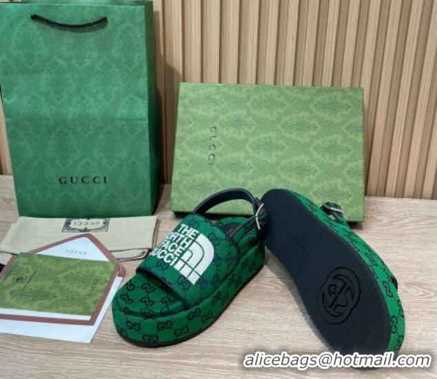 Classic Hot Gucci GG Canvas Platform Sandals 5.5cm with Buckle Back Strap Green 062215