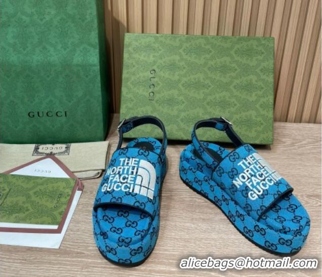 Low Price Gucci GG Canvas Platform Sandals 5.5cm with Buckle Back Strap Sky Blue 062216