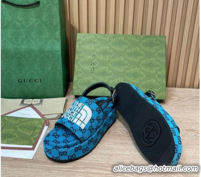 Low Price Gucci GG Canvas Platform Sandals 5.5cm with Buckle Back Strap Sky Blue 062216