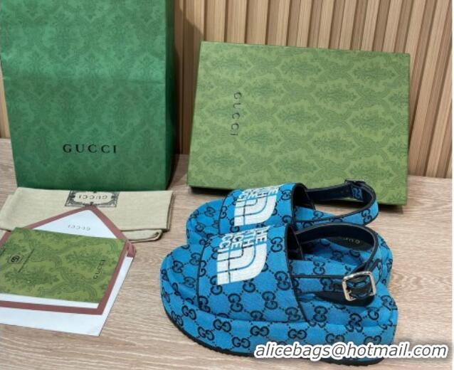 Low Price Gucci GG Canvas Platform Sandals 5.5cm with Buckle Back Strap Sky Blue 062216