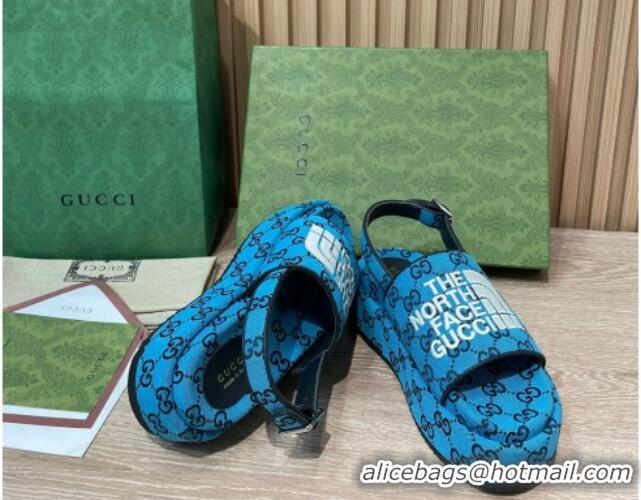 Low Price Gucci GG Canvas Platform Sandals 5.5cm with Buckle Back Strap Sky Blue 062216