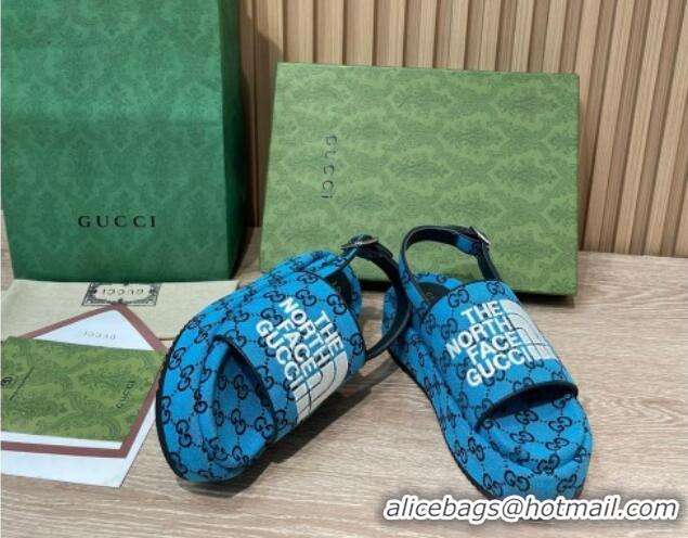 Low Price Gucci GG Canvas Platform Sandals 5.5cm with Buckle Back Strap Sky Blue 062216