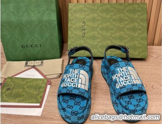 Low Price Gucci GG Canvas Platform Sandals 5.5cm with Buckle Back Strap Sky Blue 062216