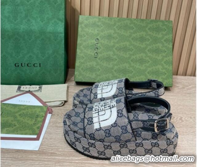 Best Price Gucci GG Canvas Platform Sandals 5.5cm with Buckle Back Strap Grey 062217