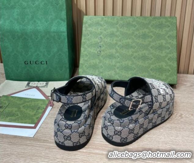 Best Price Gucci GG Canvas Platform Sandals 5.5cm with Buckle Back Strap Grey 062217