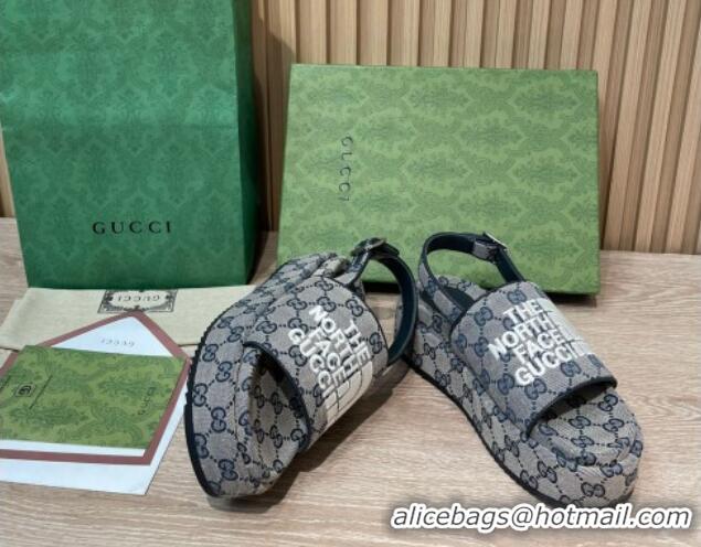 Best Price Gucci GG Canvas Platform Sandals 5.5cm with Buckle Back Strap Grey 062217