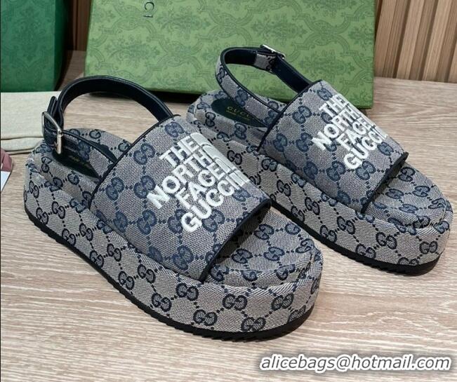 Best Price Gucci GG Canvas Platform Sandals 5.5cm with Buckle Back Strap Grey 062217