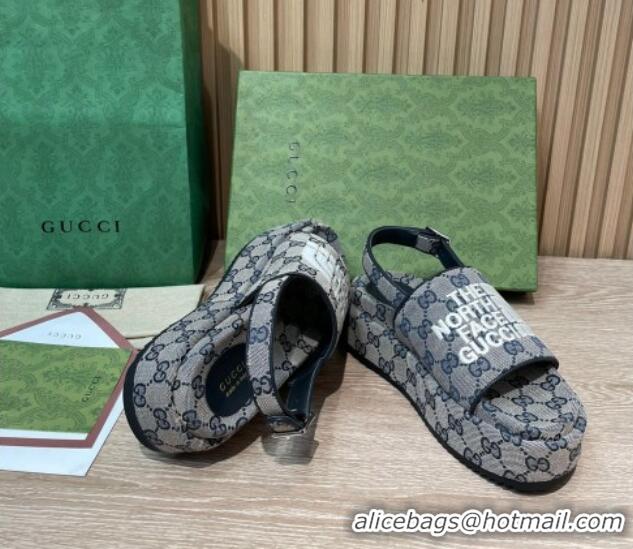 Best Price Gucci GG Canvas Platform Sandals 5.5cm with Buckle Back Strap Grey 062217