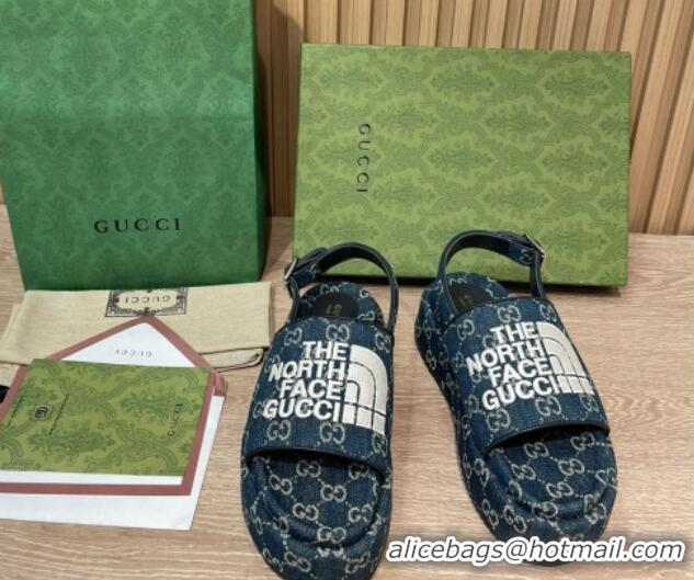 Hot Style Gucci GG Denim Platform Sandals 5.5cm with Buckle Back Strap Blue 062218