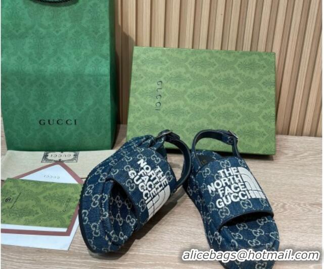 Hot Style Gucci GG Denim Platform Sandals 5.5cm with Buckle Back Strap Blue 062218