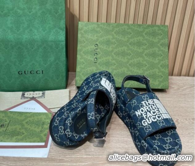 Hot Style Gucci GG Denim Platform Sandals 5.5cm with Buckle Back Strap Blue 062218