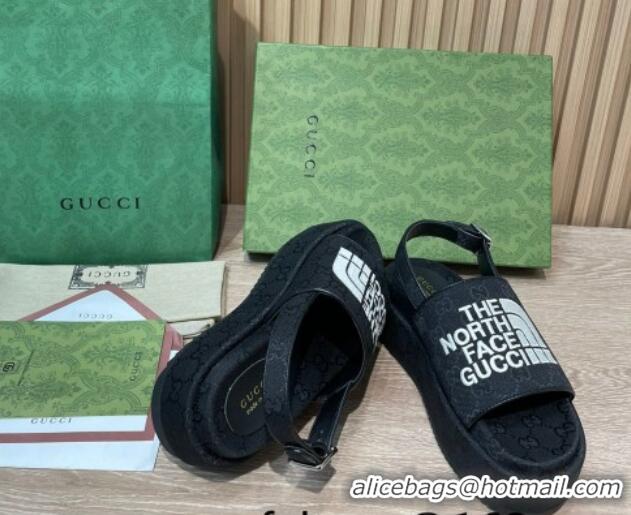 Sumptuous Gucci GG Canvas Platform Sandals 5.5cm with Buckle Back Strap Black 062219